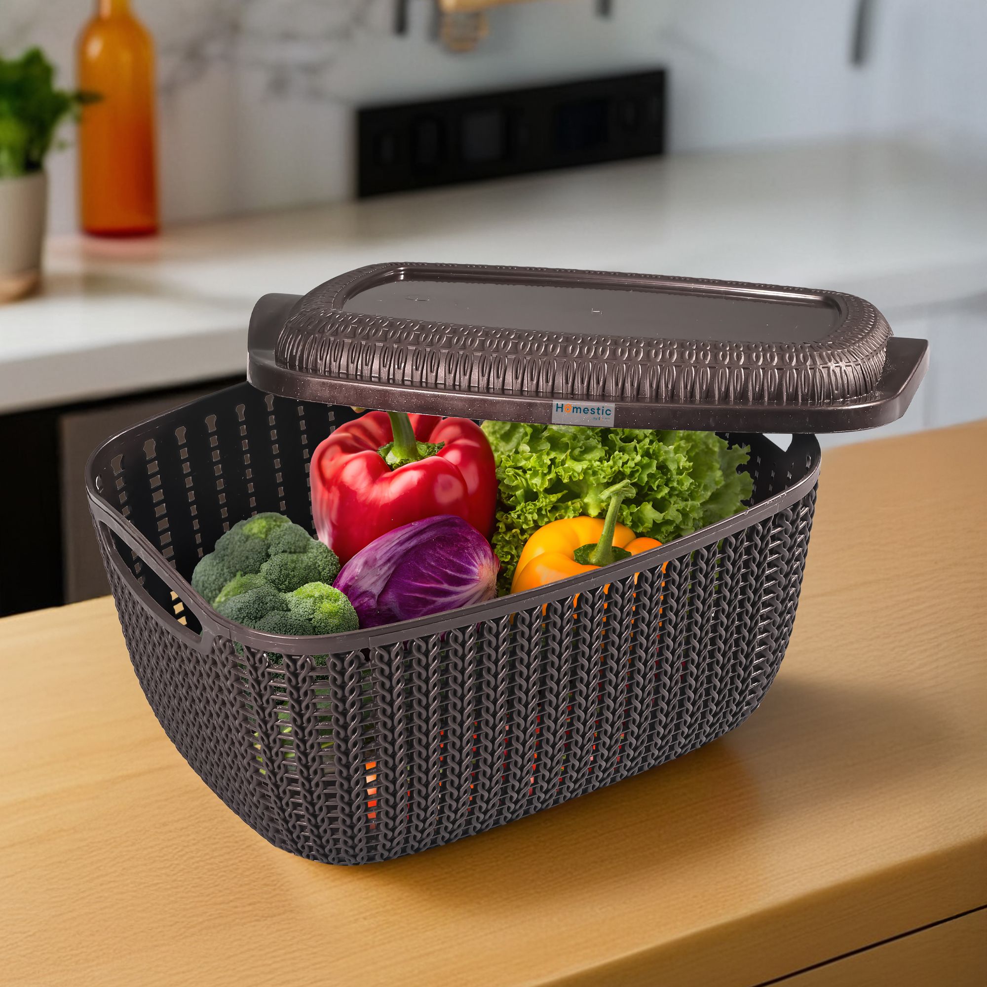 M 25 Plastic Basket for Storage Vegetables and Fruits with Lid | Brown Plastic Fruit & Vegetable Basket-image-36