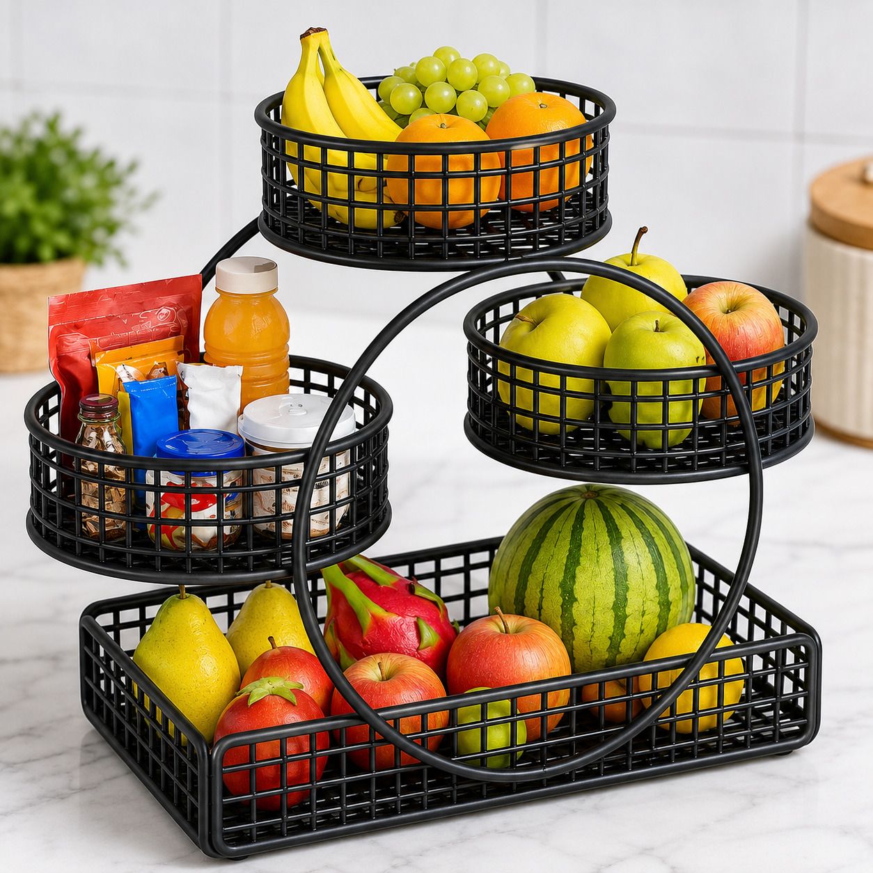 4-Tier Black Metal Storage Basket Stand Iron Fruit & Vegetable Basket-image-30