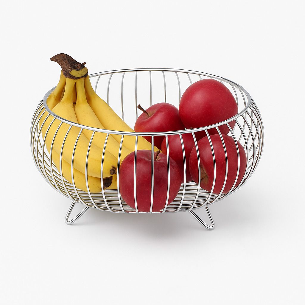 Stainless Steel Wire Fruit Basket with Stand, Round shape Steel Fruit & Vegetable Basket-image-4
