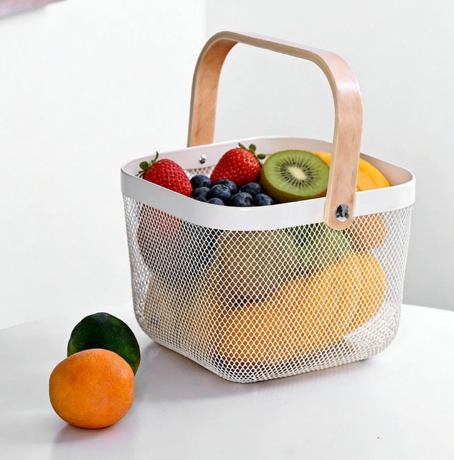 Metal Storage Basket With Handle For Fruit, vegetable, Kitchen, Bathroom etc Iron, Bamboo Fruit & Vegetable Basket-image-46