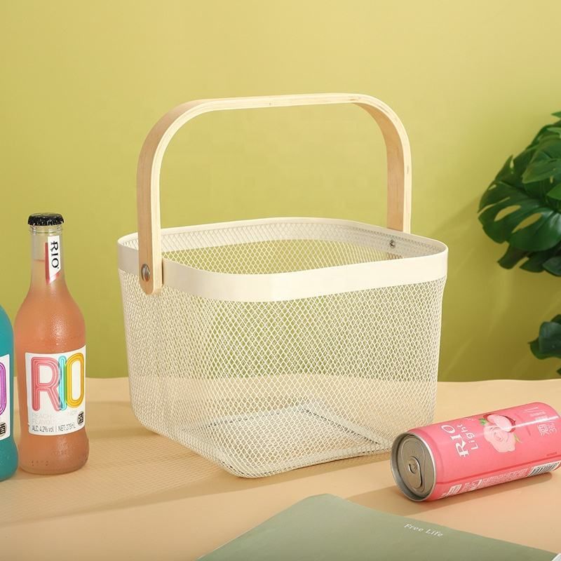 gluit Wooden Handle Vegetable Organizer Basket Iron, Bamboo Fruit & Vegetable Basket-picture-11