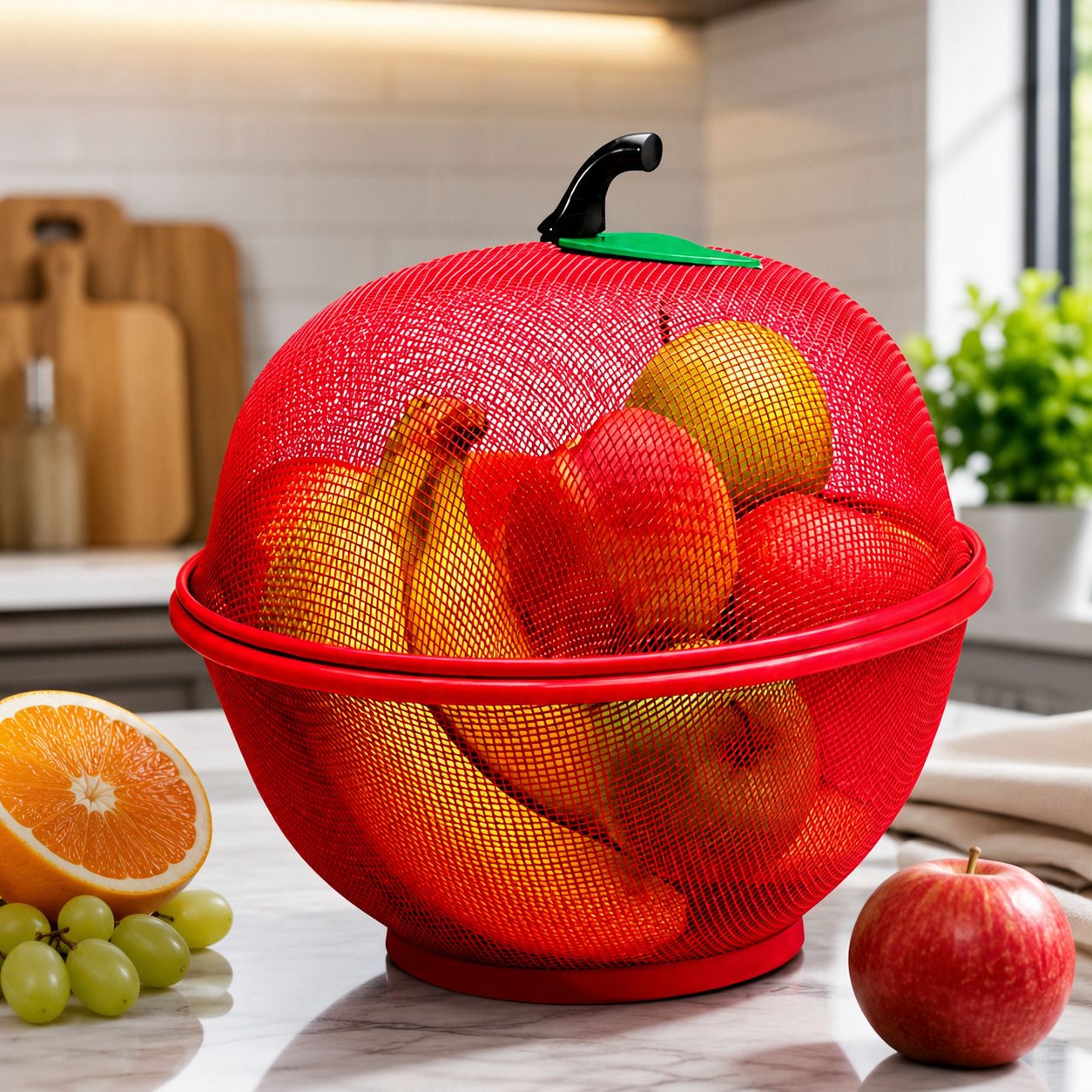 Apple Fresh Mesh Basket (RED) Plastic Fruit & Vegetable Basket-image-2