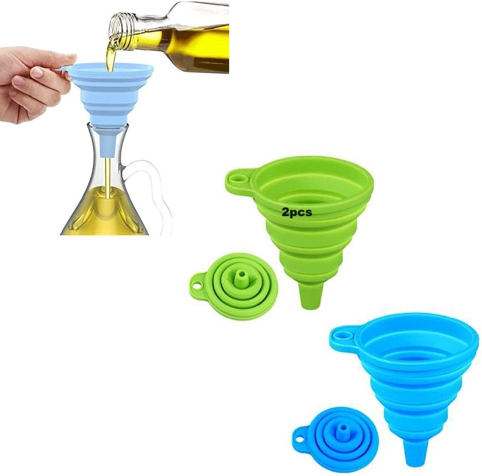 jiyaenterprises 2pcs Heat Resistant Silicone Funnel Foldable Hopper for Oil Liquid Kitchen Silicone Funnel-picture-19