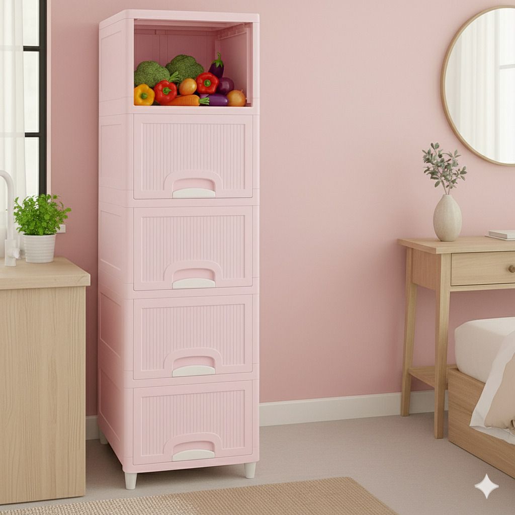 5 Layers Pink Plastic Cabinet for Compact Homes Drawer Divider-image-37