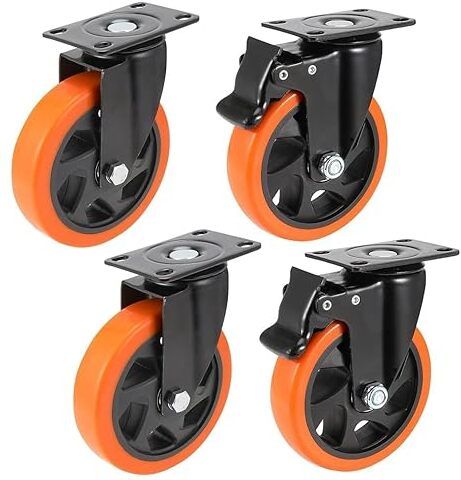 probecho 4 Inch Heavy Duty PU Caster Wheel Orange Polyurethane Wheel | Braking and Locking Furniture Caster-picture-20