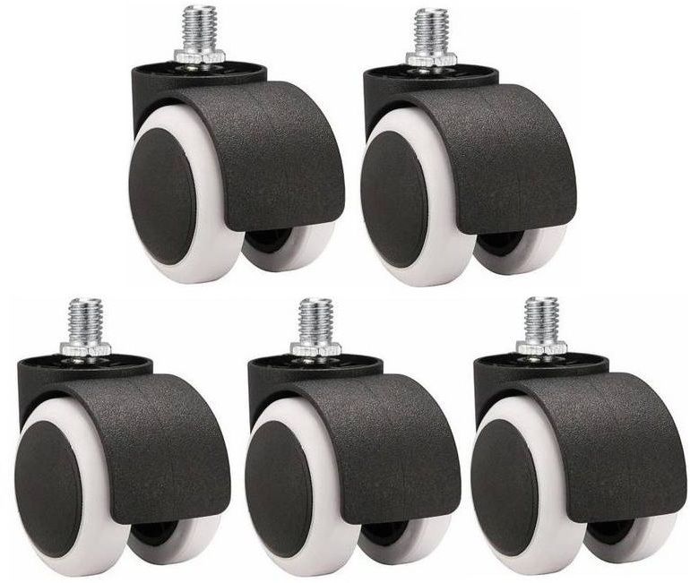 Black and White Twin Castor Screw Type Wheels Set of 5 Pieces Appliance Furniture Caster-image-20