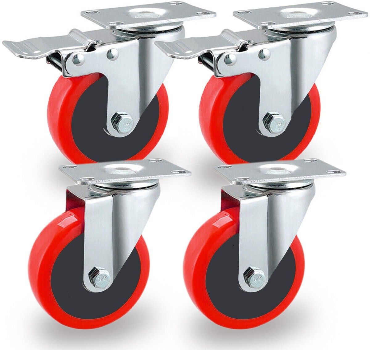 toolsroom PU Wheel 4inchi Red 2+2 set of 4pcs Swivel Furniture Caster-picture-9