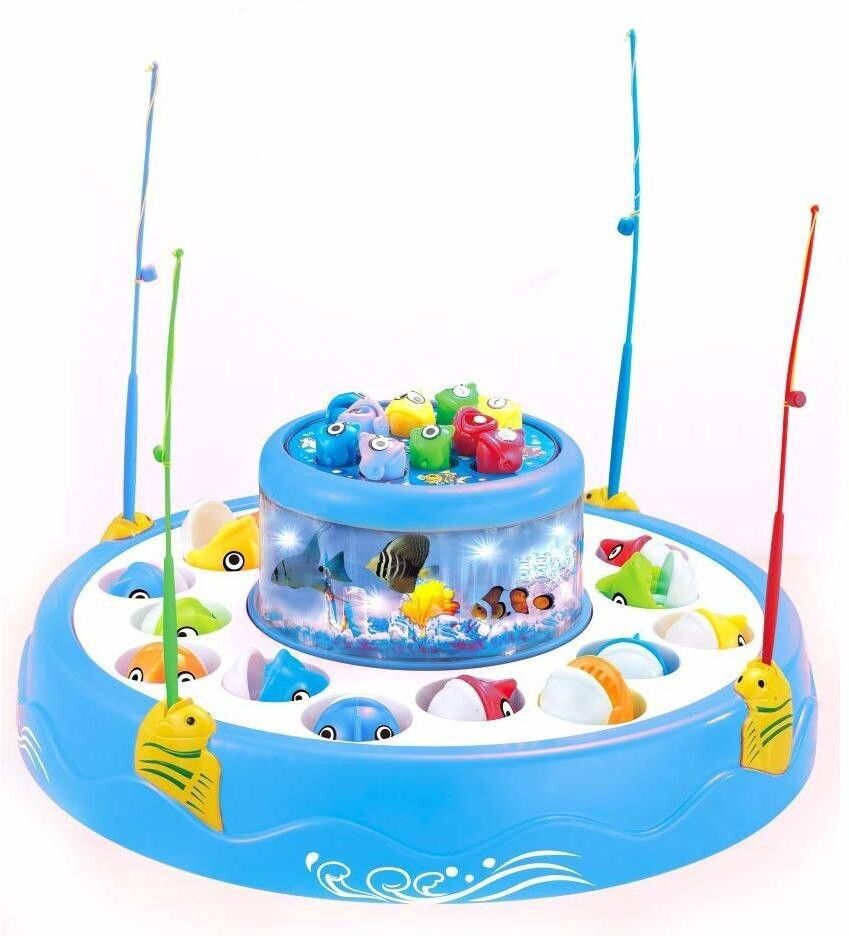 chigy wooh Toys For Kids Fishing Game Children Toys And Games Fish Catching Game With 26 Fishes 2 Rotary Fish Pond and 4 pods with Music and Light Function Magnetic Toy Great Gifts Birthday Present For Boys And Girls [Assorted Colors] Fishing Gag Toy-picture-12