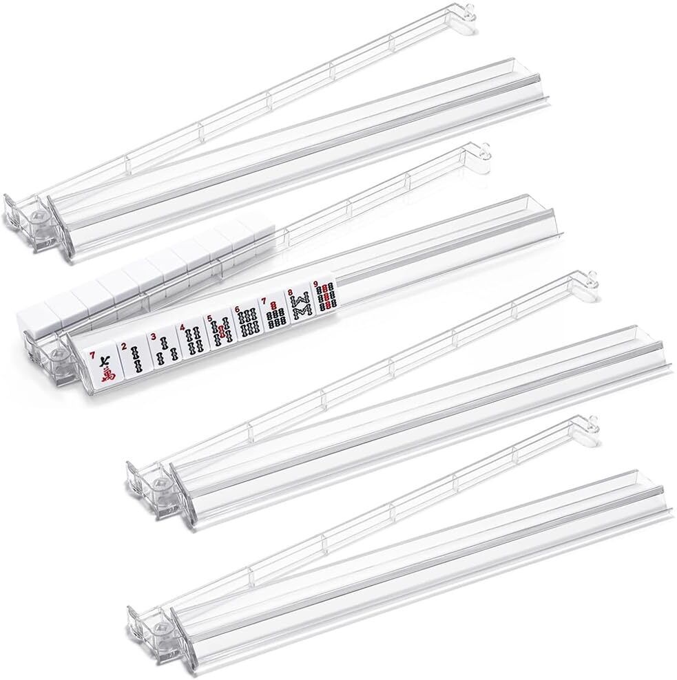 Qpets Mahjong Tile Rack and Pusher Set Clear Acrylic Integrated Rack 4 Pack Gaming Accessory Kit-image-9