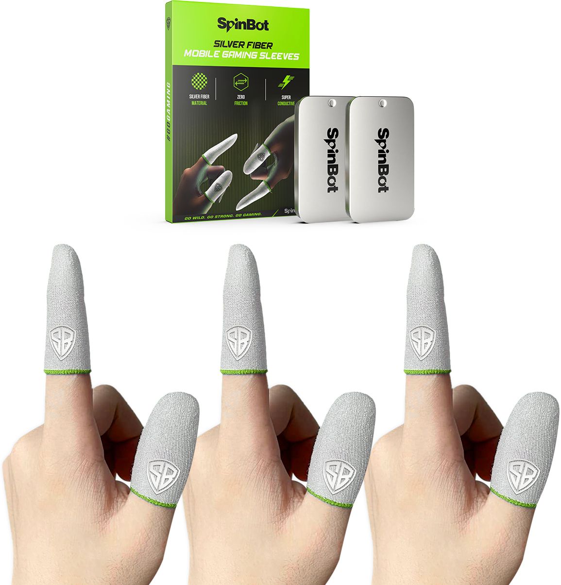 SpinBot Silver Fiber Thumb & Finger Mobile Gaming Sleeves 3 Pair(6 Pieces) Gaming Accessory Kit-image-26