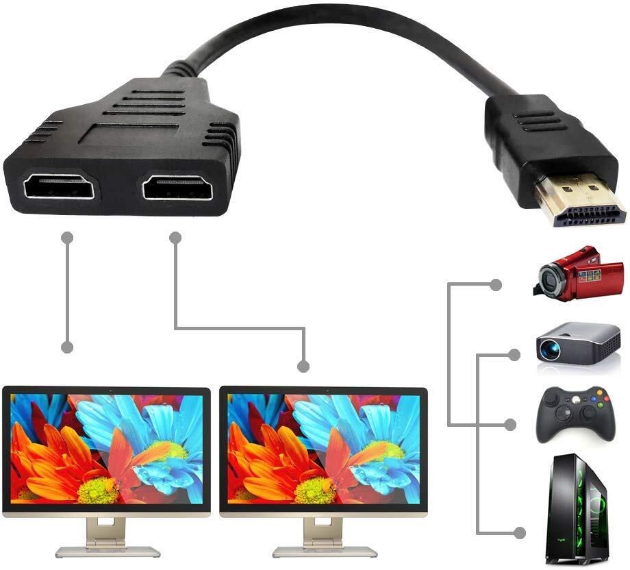 RuhZa HDMI Y Splitter Cable 1 in 2 Out 4K 1080P 3D HDTV Dual Port Adapter 1 Male to 2 Female HDMI Converter Switch for TV Monitor Laptop Blade Server-picture-14