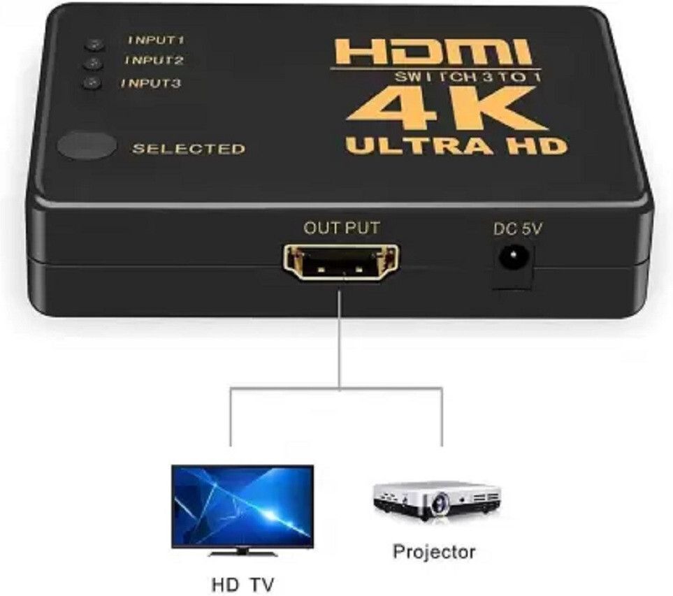 Akwor TV-out Cable equ A1 XV,4K Ultra HD 3D 3 Port HDMI Splitter Switch HDTV Video Remote Control-image-17