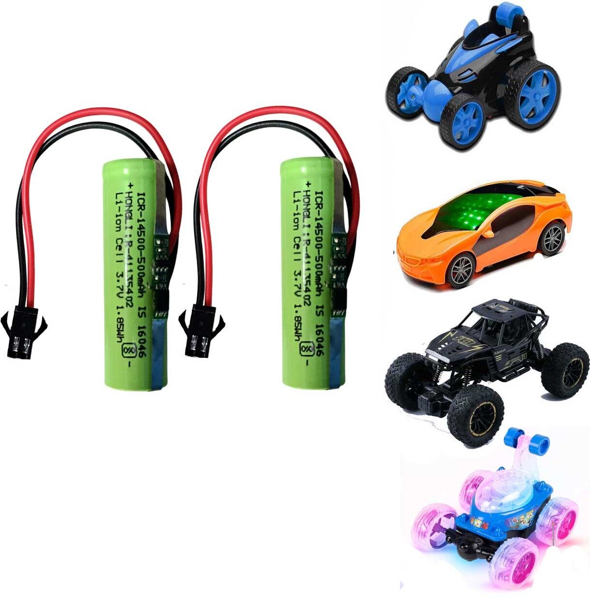 CONSONANTIAM 2-pc Toy Battery-Pack 3.7 Volt 500mAH RC Toy Car Battery SM-2P Plug for RC Cars, Game Battery