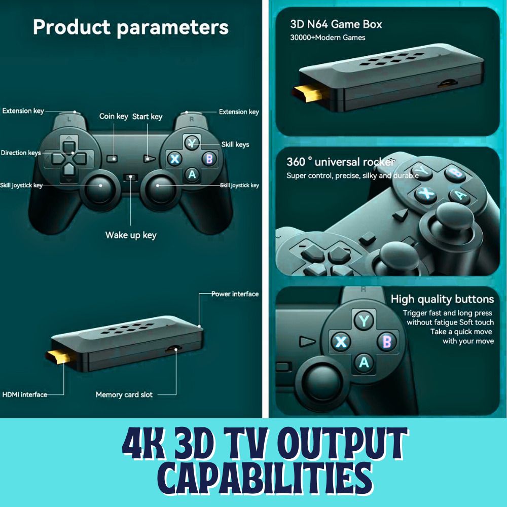 GROZA Wireless TV 3D M33 Game Stick 2.4G 4K Output Support 45 emulators, 30k + Games 30k+Games GB with Action, Adventure, Fighting, Racing-image-11
