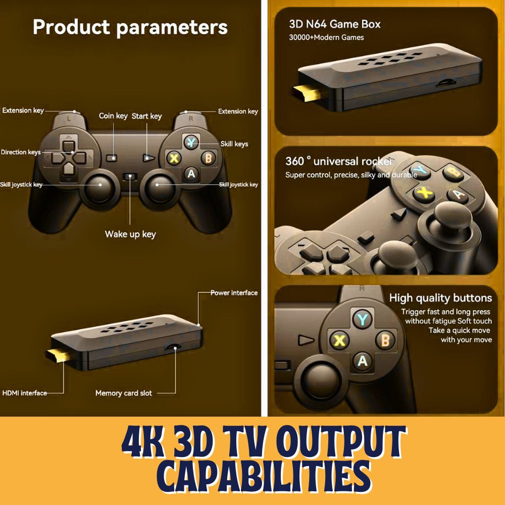 GROZA Wireless TV 2.4G 4K 3D M33 Game Stick Output Support 45 emulators, 30k + Games 30k+Games GB with Action, Adventure, Fighting, Racing-image-12