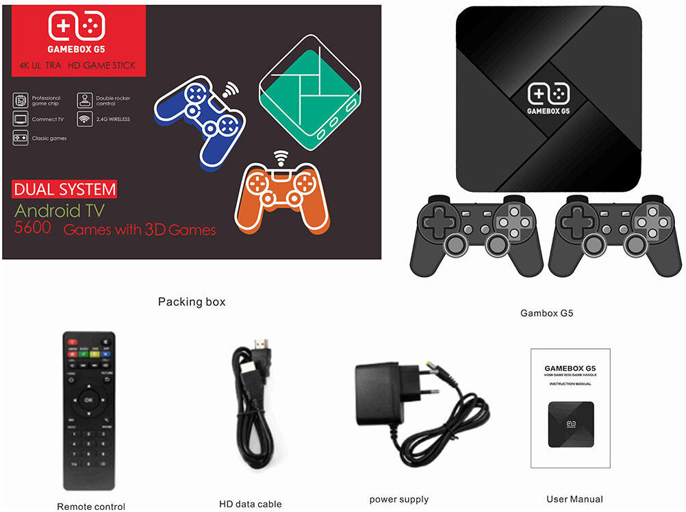 PTCMart Gamebox Hd 4K G5 Video Console Retro Games With Tv Android Wireless Controller 64 GB with CPS FC GB GBA GBC MD SFC N64 PS1 ATARI, 30,000+ built-in games image 1