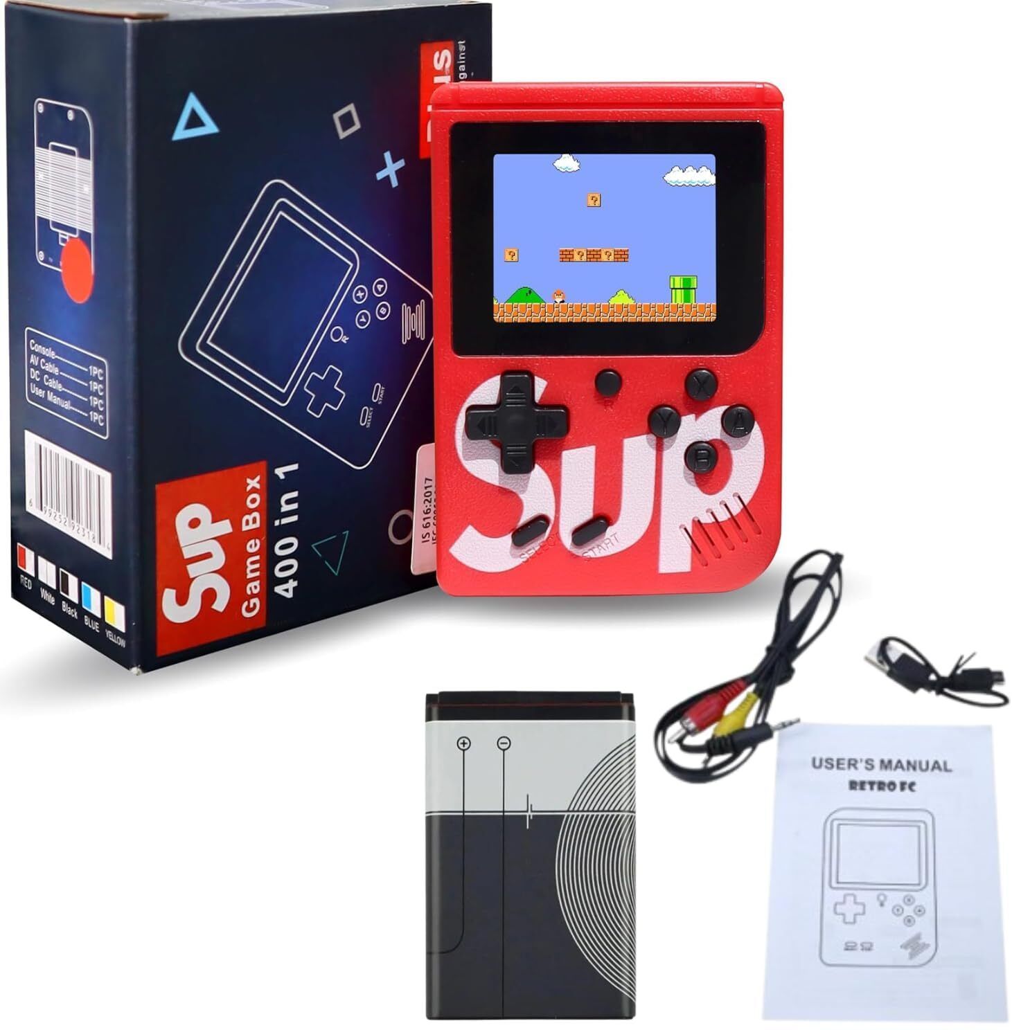 CHG Rechargeable Pocket Video Game for Kids SUP 400 in 1 Retro Game Box za11 4 GB with includes a variety of 400 classic retro games.