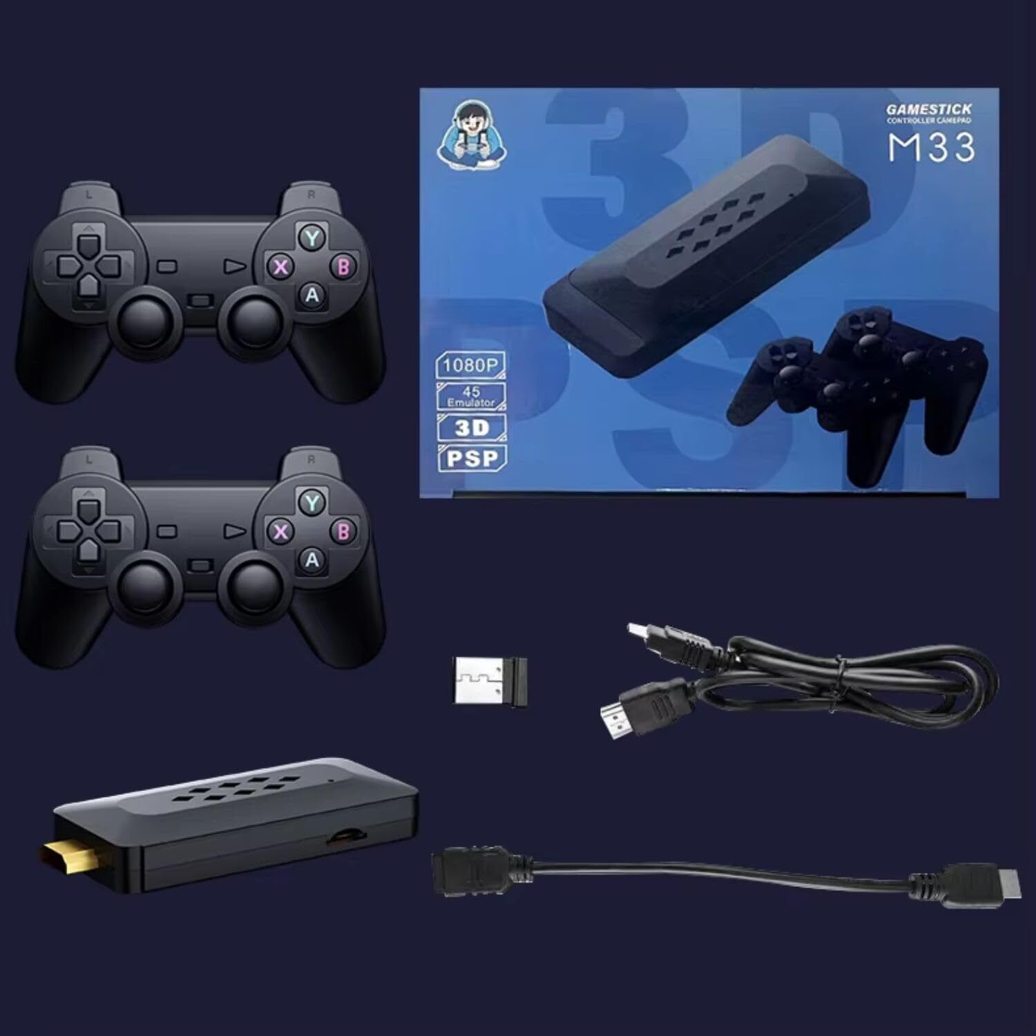 Playtastic M33 2.4G Wireless Game Stick with 4K 3D TV Output, 45 Emulators 64 GB with 30,000+ Games, 360° Universal Rocker, 2 Gamepads-image-15