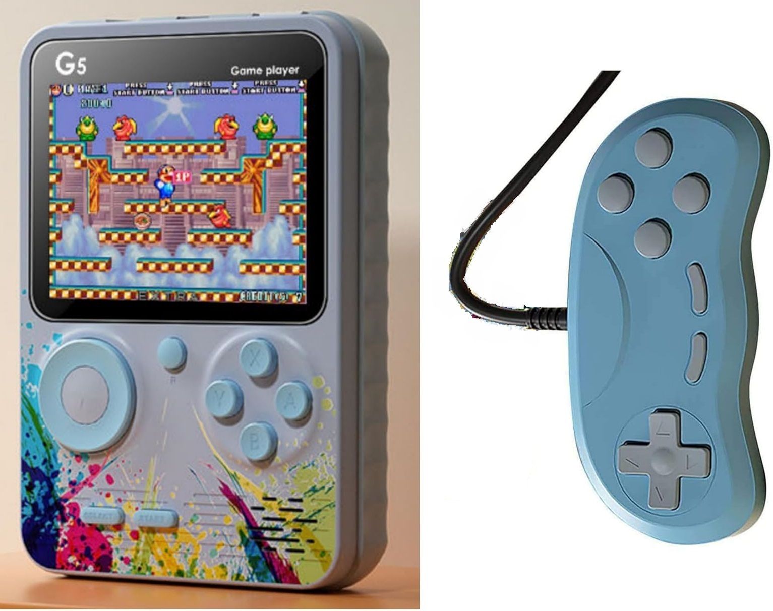 HG WORLD Retro G5 Game Box 2 Player Classic Video Games Portable Handheld Pocket 128 MB GB with Games Contra, Tank, Bomber Man Etc., Connect TV, HD Large Screen-image-6