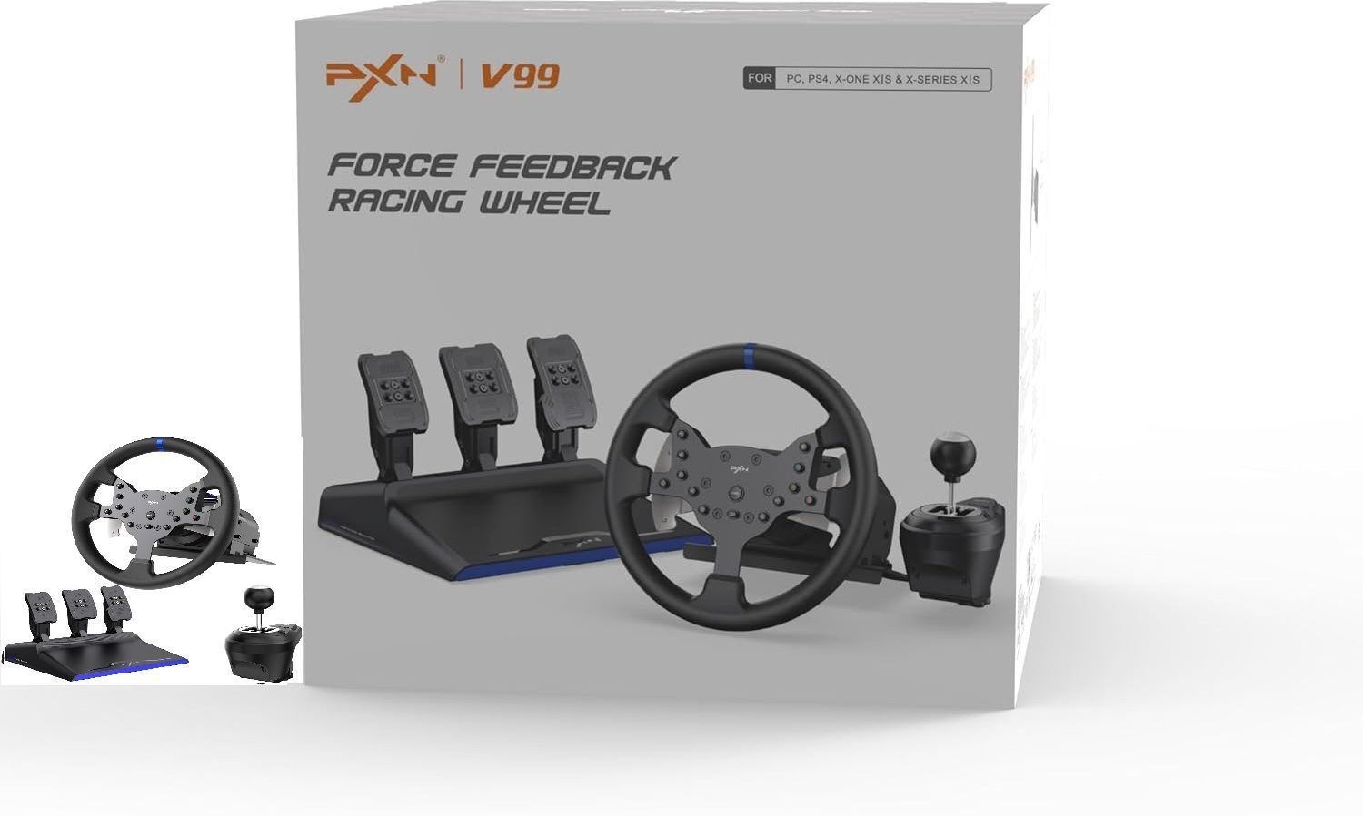 BITWEAVE PXNV99 Gaming Steering Wheel, Car Steering Game Set 900° with Pedals & Shifter with Multi-Platform Support Driving Wheel, 3.2Nm of force feedback