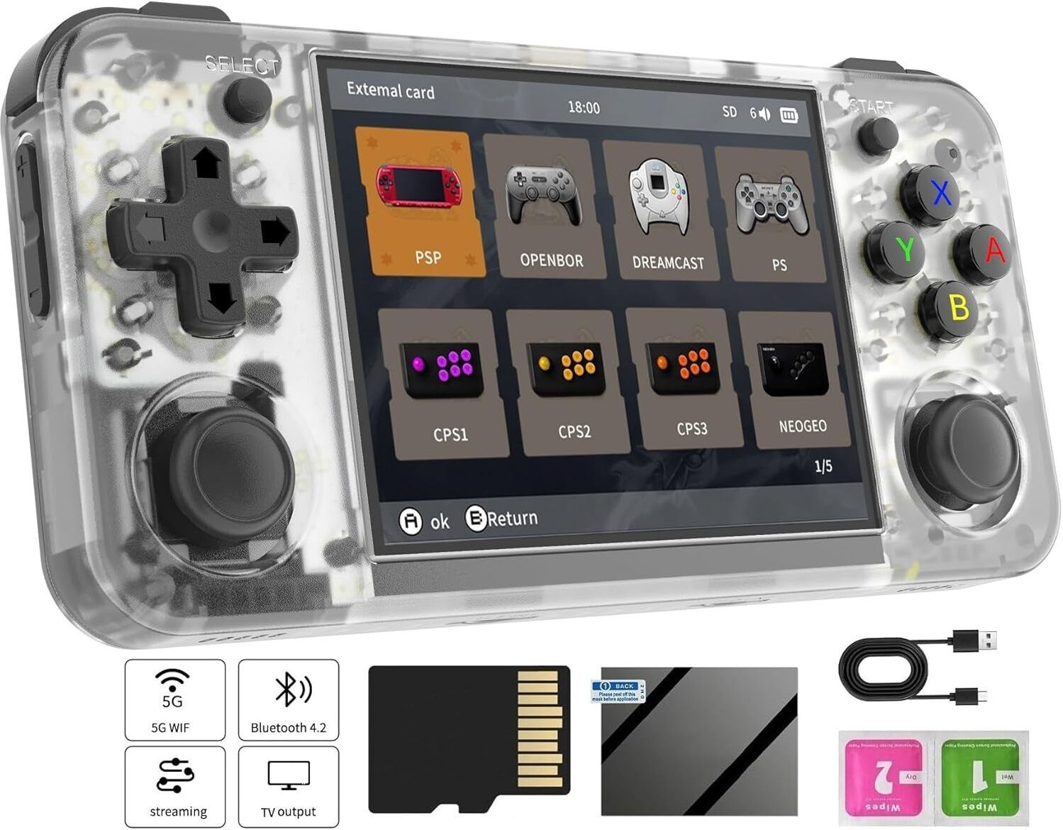 Playtastic RG35XX H Retro Handheld Game Console 64 GB with Linux System 3.5 Inch IPS Screen, Built-in 64G TF Card, 3300 MAH Battery-image-26