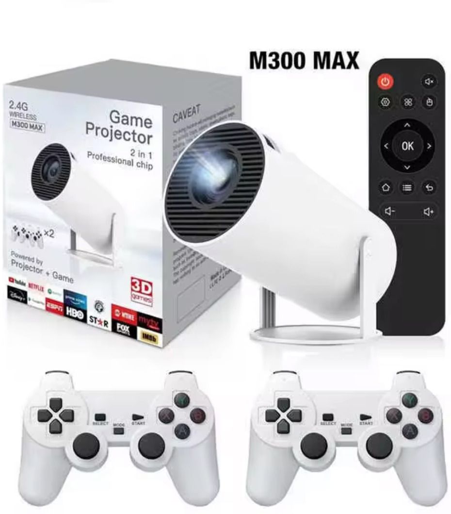 Playtastic M300 Max Retro Video Game Console 64 GB with Android 11 System Mini Portable Intelligent Projector, 2 Wireless Controllers-picture-16