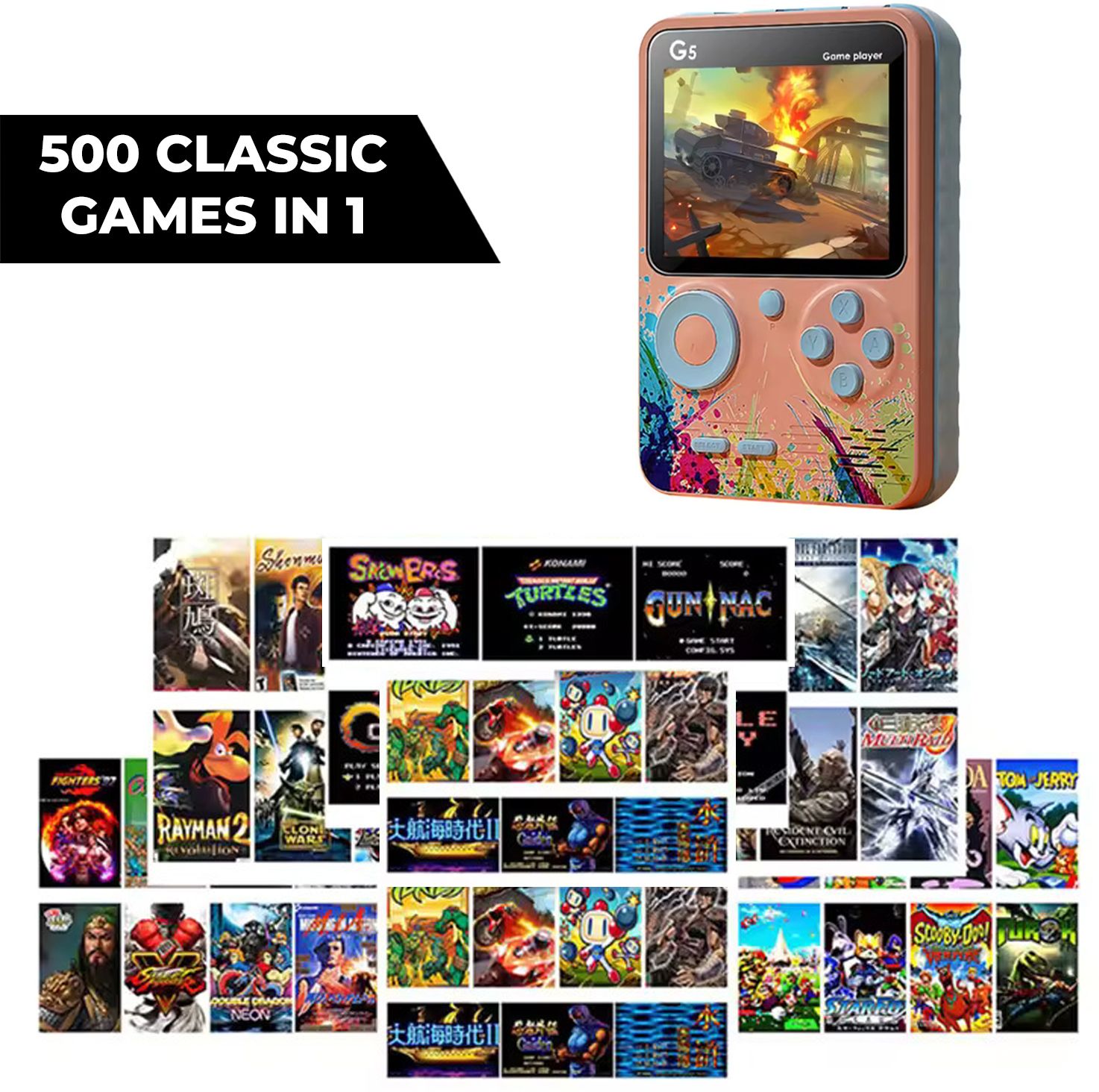 MOBIZAC 500in1 Classic Game Console with AV Cable for TV, Multiplayer Game for Kids with 500 Games like Contra Series, Super Mario Series, Street Fighter, Snow Bros-image-36