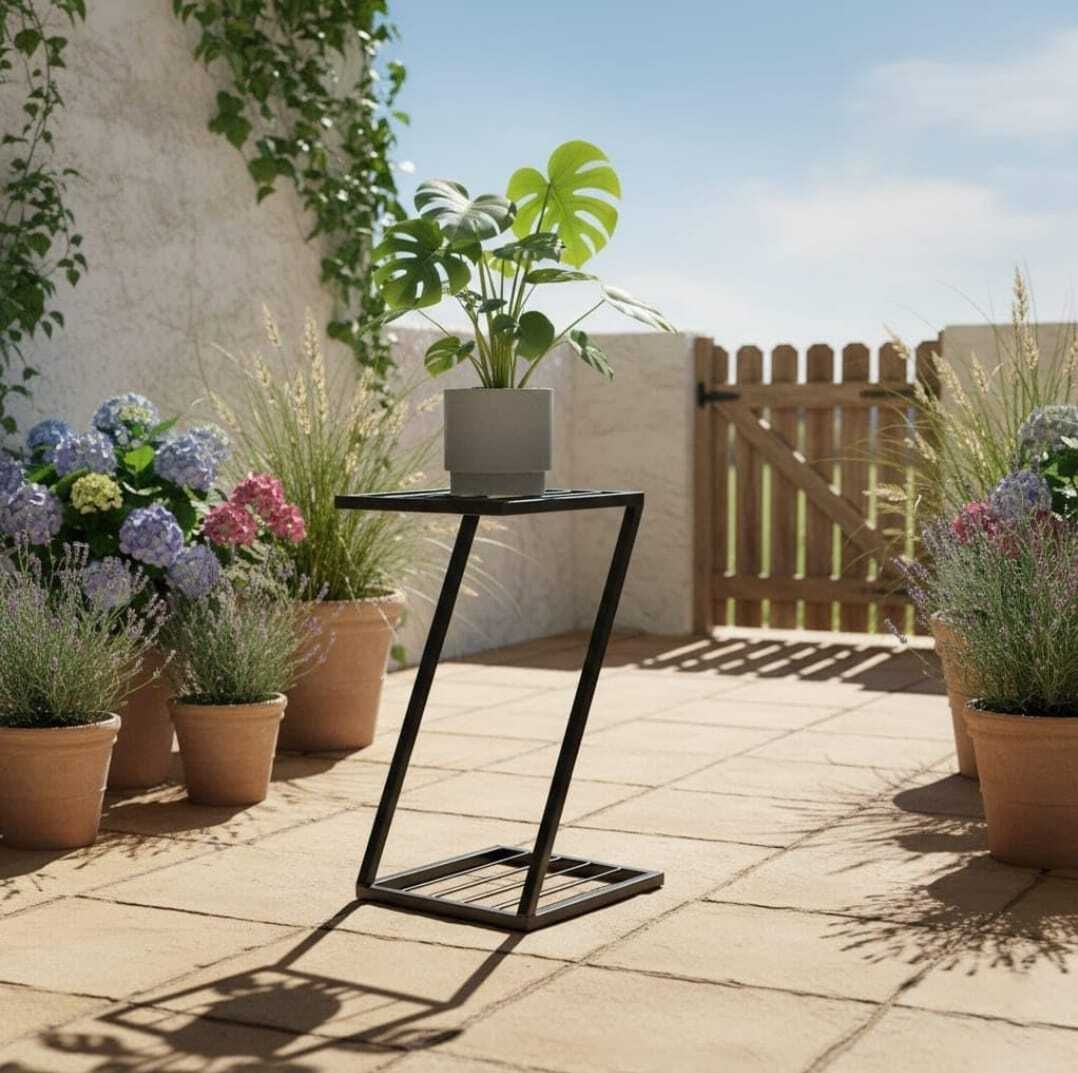 sm crafts Premium Z-Shape 2 Tier Iron Planter Stand With Powder Coated (Pack Of 1) Garden Gnome-picture-20