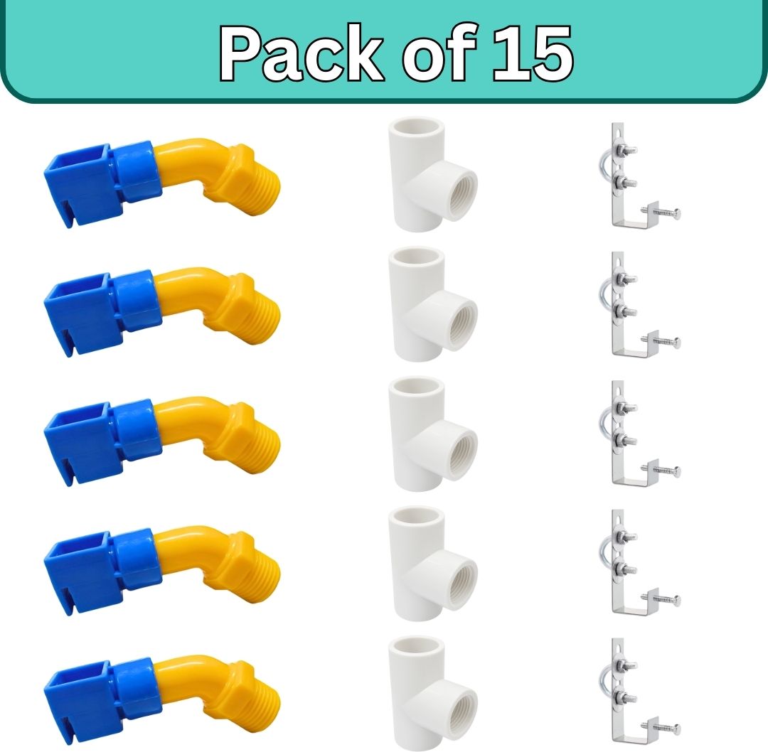 Solar Panel Cleaning Sprinkler Kit,1/2” PVC UPVC Tee Connectors, L-Type Clamps 1 L Hose-end Sprayer