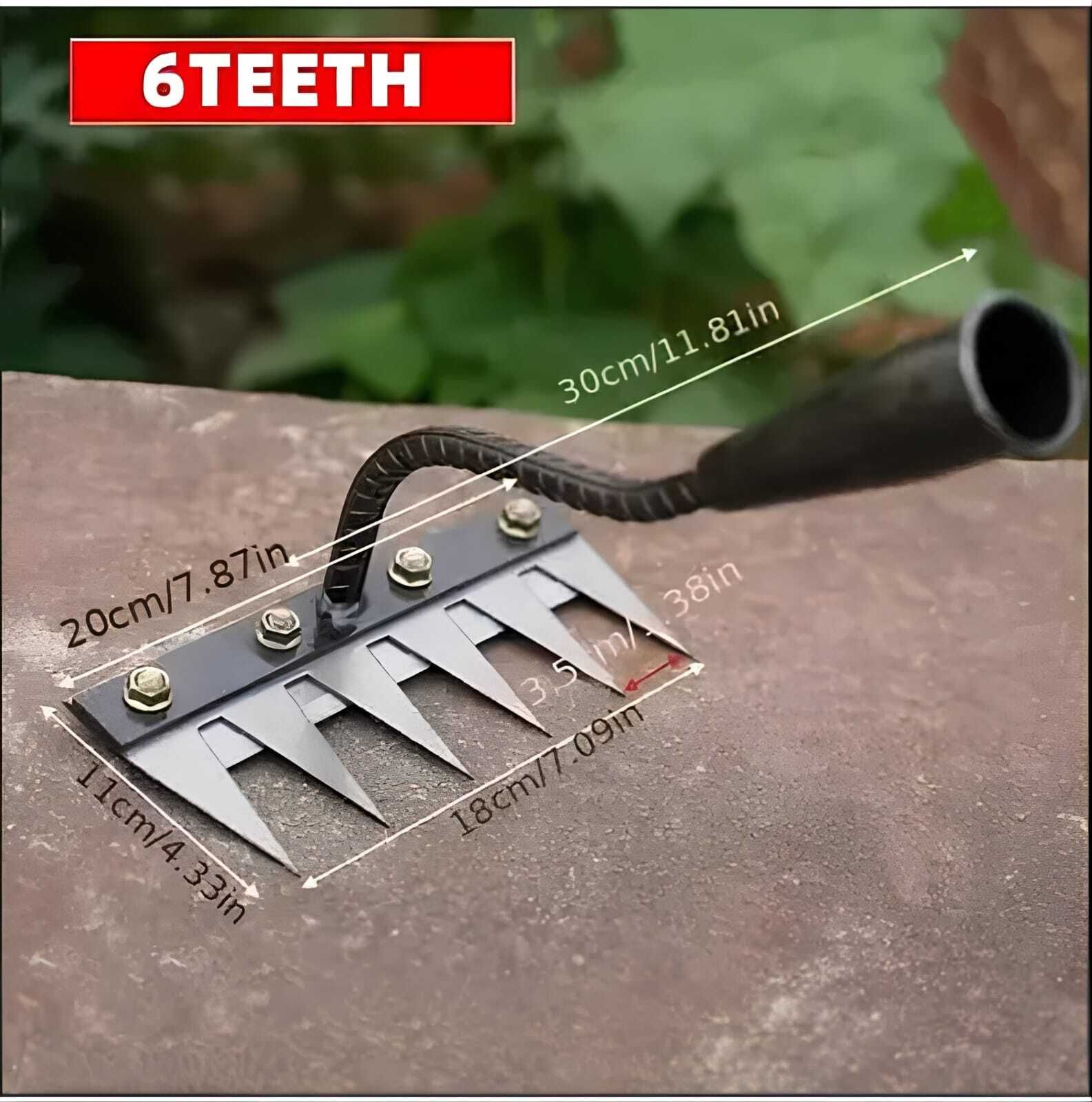 Gardening Rake 6 Teeth ,Weeding Tool for Soil Loosening, Grass Removal, Farming Garden Tool Kit-image-20