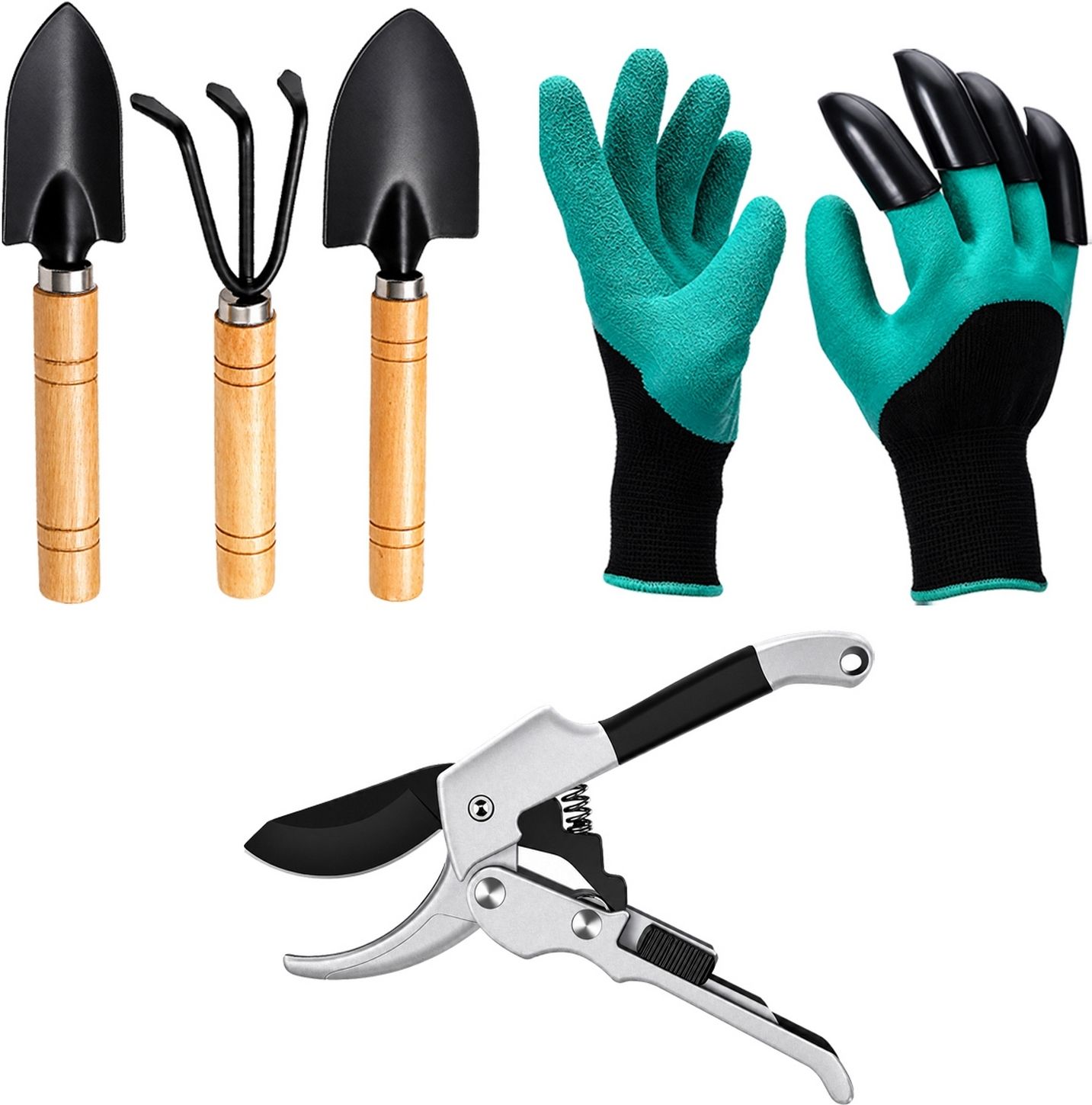 Gardening Hand Tools Combo with Claw Gloves, Silver Cutter and Mini Tools Garden Tool Kit-image-18