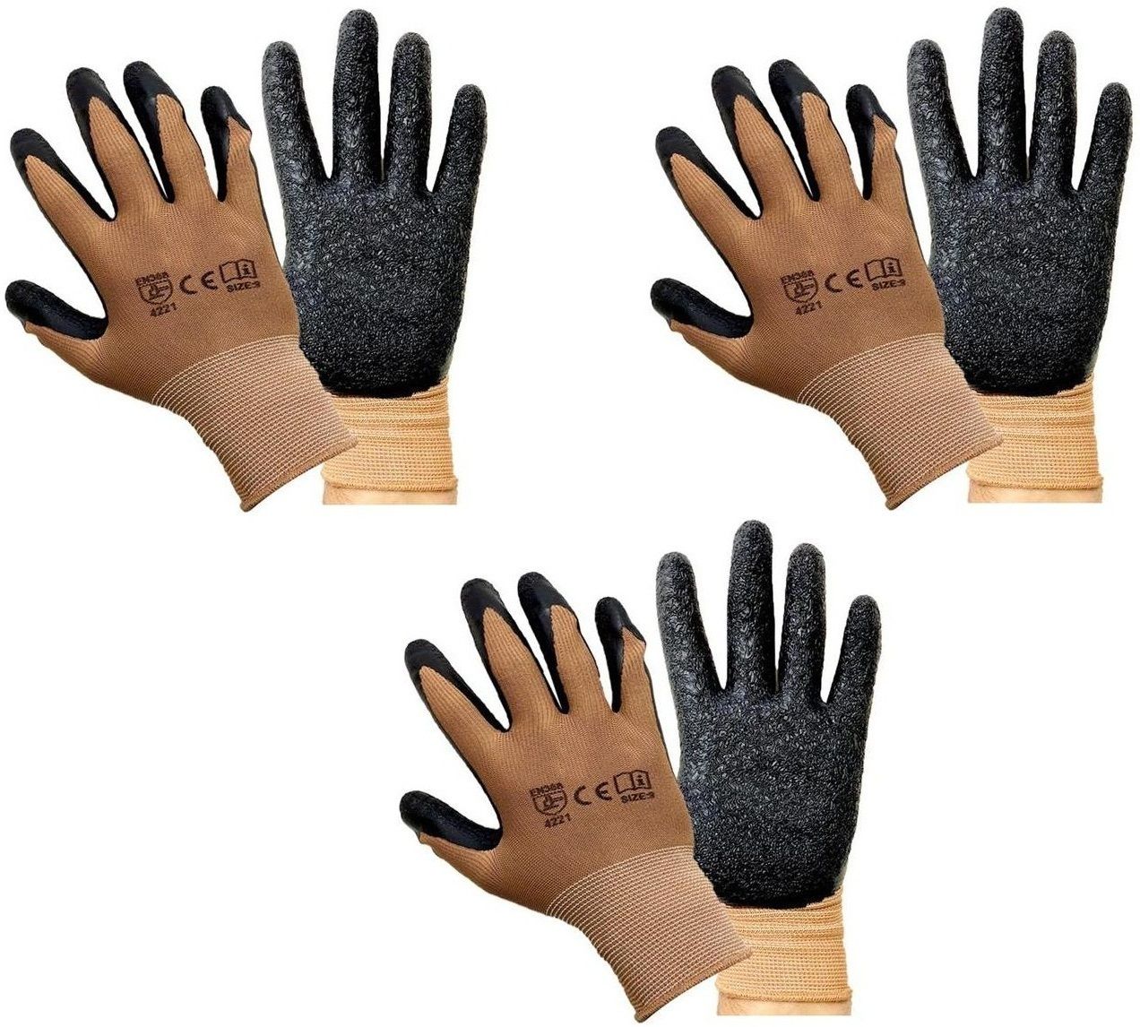 Hand Safety Anti Slip Latex Coated Nylon Garden 3 PAIR Brown Gloves Gardening Shoulder Glove-image-6