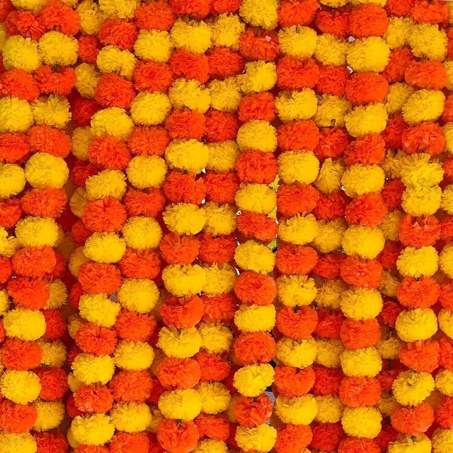 Home Decor Orange, Yellow Marigold Artificial Flower-image-1