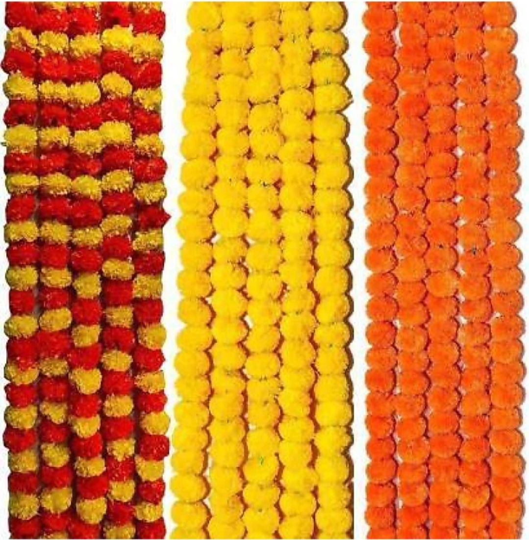 Artificial Marigold Flower for decoration Purpose pack of 15 orange & yellow Plastic Garland