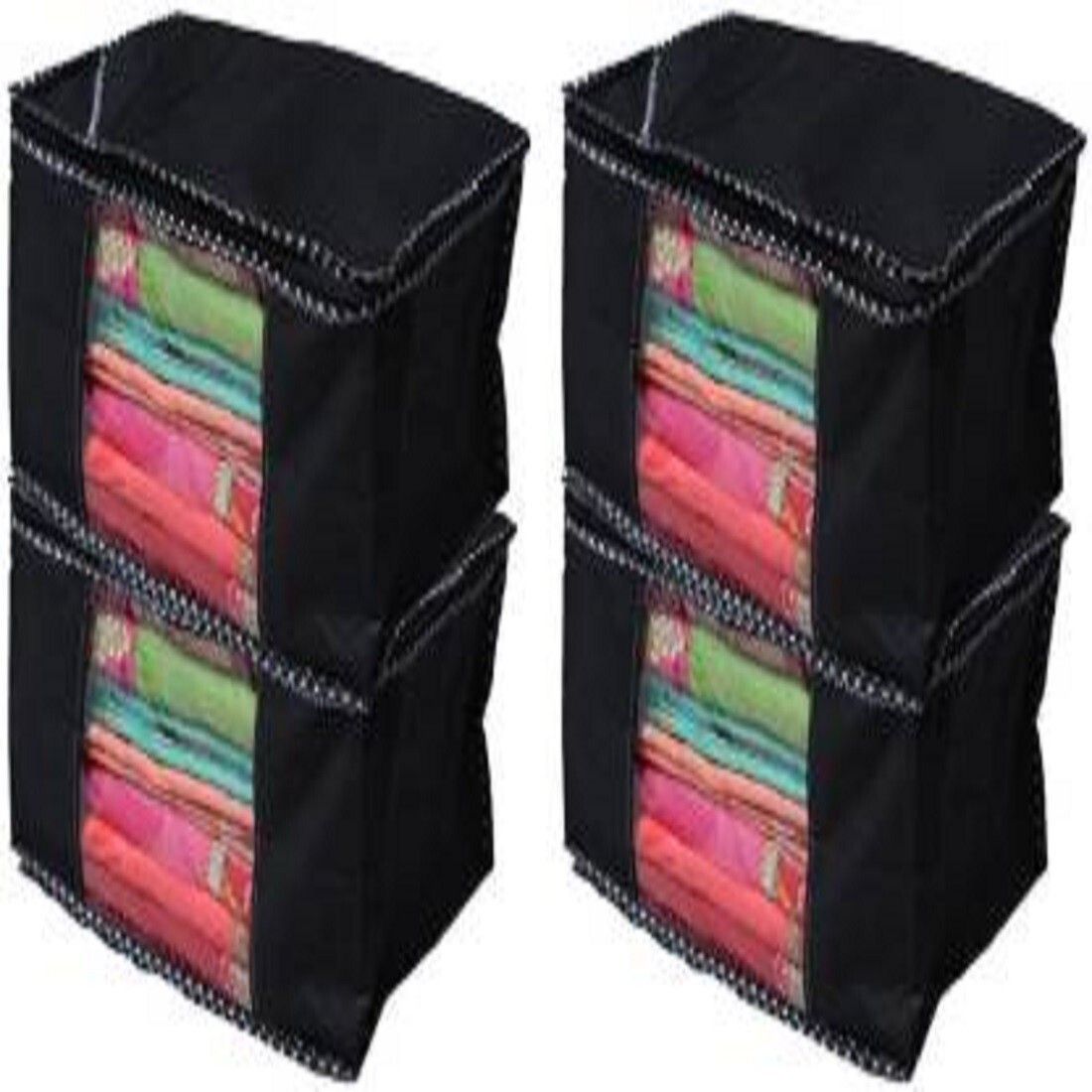 Champaran Industries The Royal Cover saree bag SET OF 4 PCS COMBO SCBLACK04 (Black) Cotton Laundry Bag-picture-15