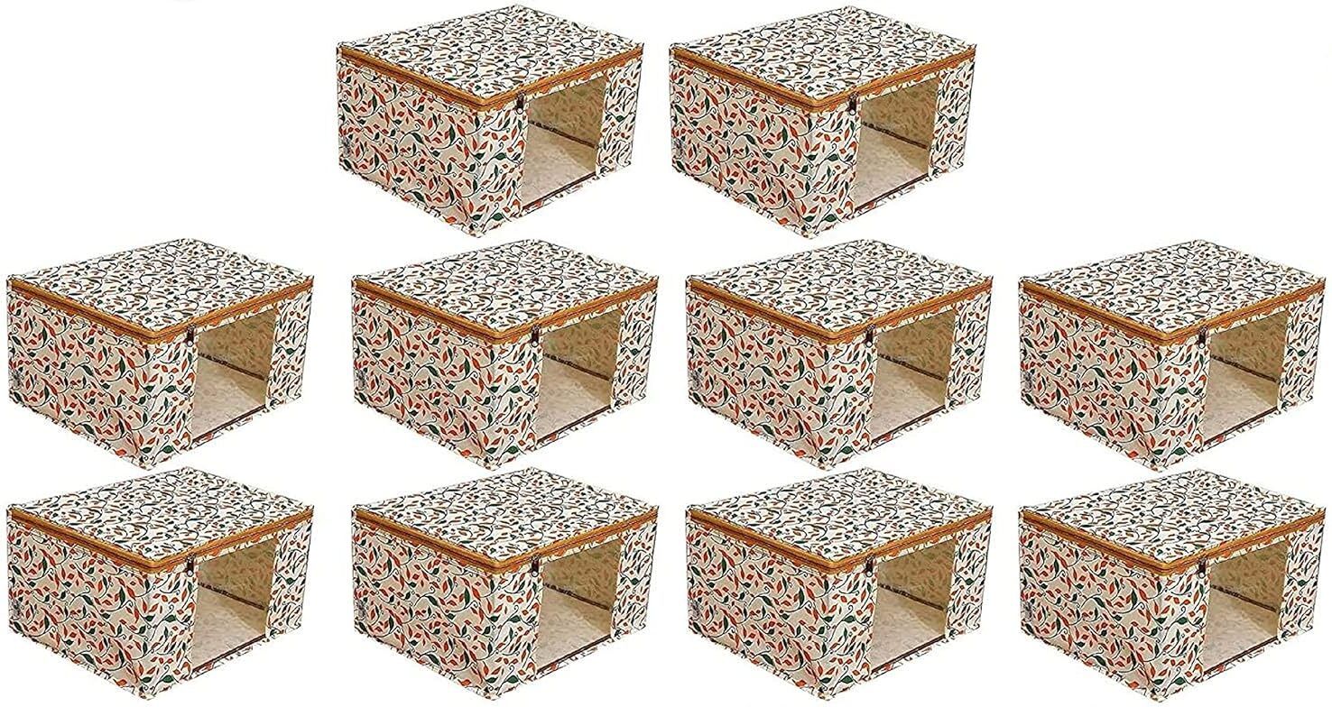 Leaf Pattern Printed Cloth Storage Bag Pack Of 10 Luggage Trolley-image-12
