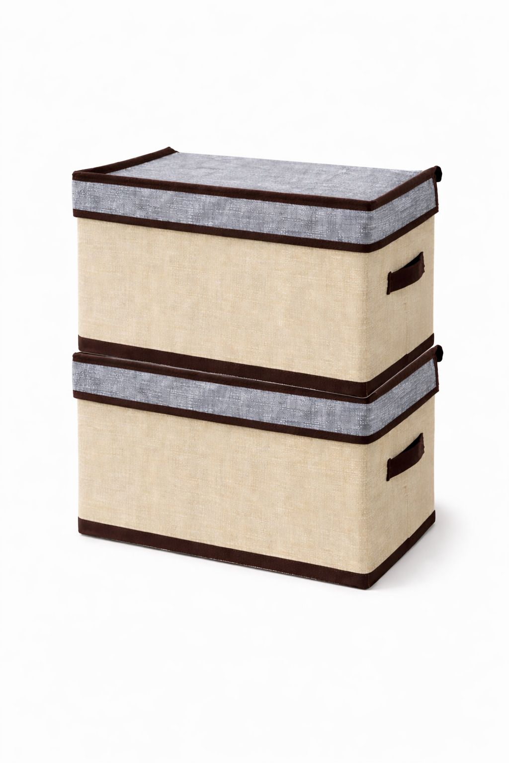 Set of 2 Foldable Linen Fabric Storage Box with Lid & Handle Wardrobe Organizer Storage Box-image-36
