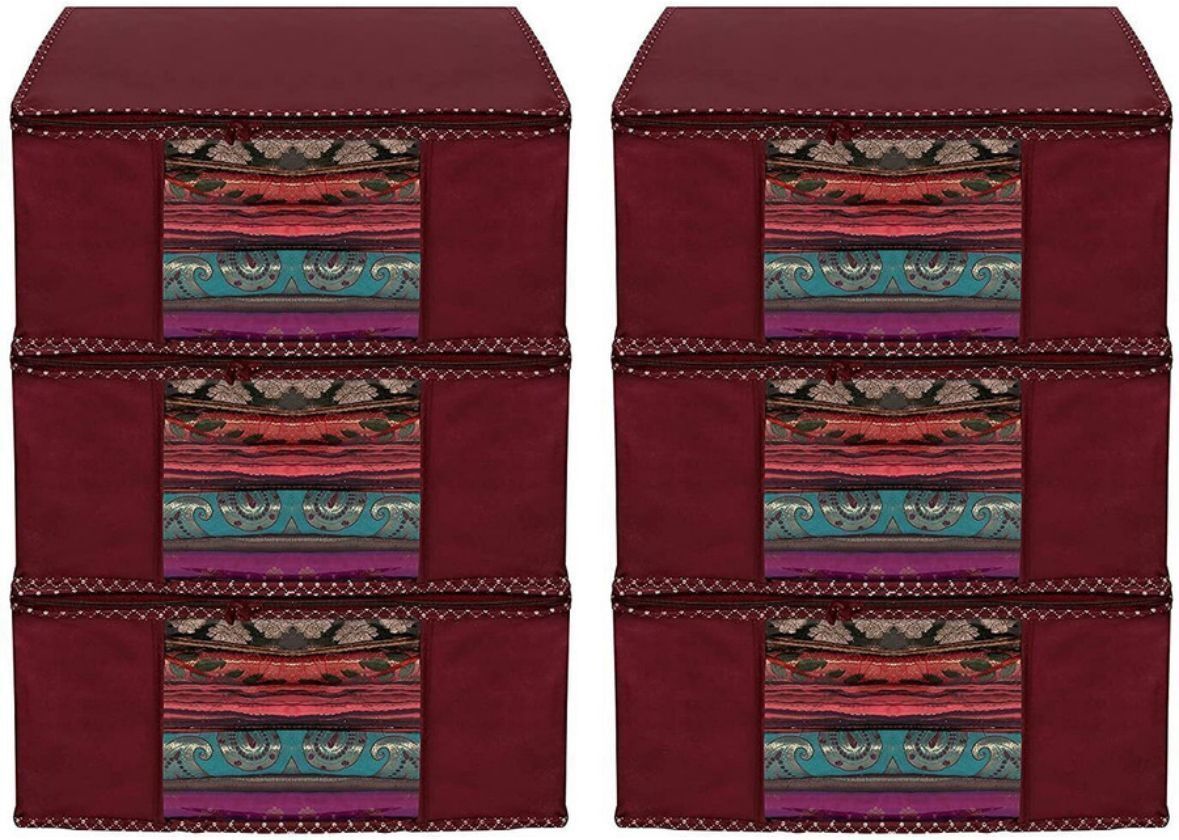 starbusiness Cloth cover storage box saree , suit and lehnga , maroon pack of 06 Poly-canvas Laundry Bag-image-32