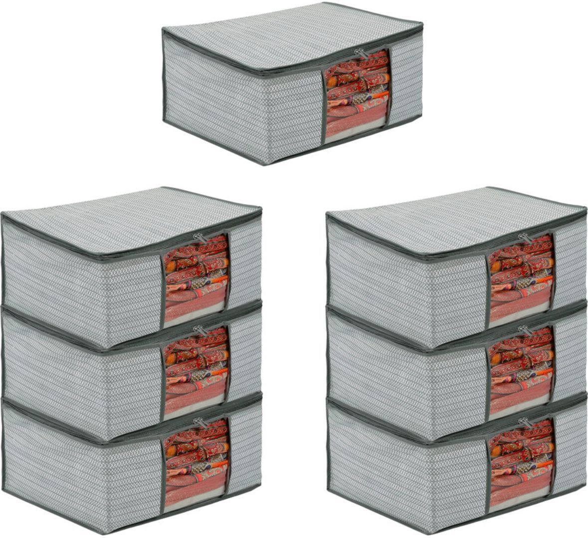 Aaliya Pack of 7 gray Wardrobe Saree Storage Bag with Transparent Window and Zip Poly-canvas Laundry Bag