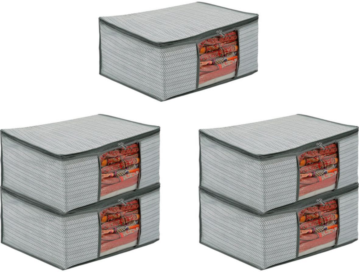 Aaliya Pack of 5 Multi Saree Organizer Bag with Transparent Window and Zip Closure Poly-canvas Laundry Bag-picture-18