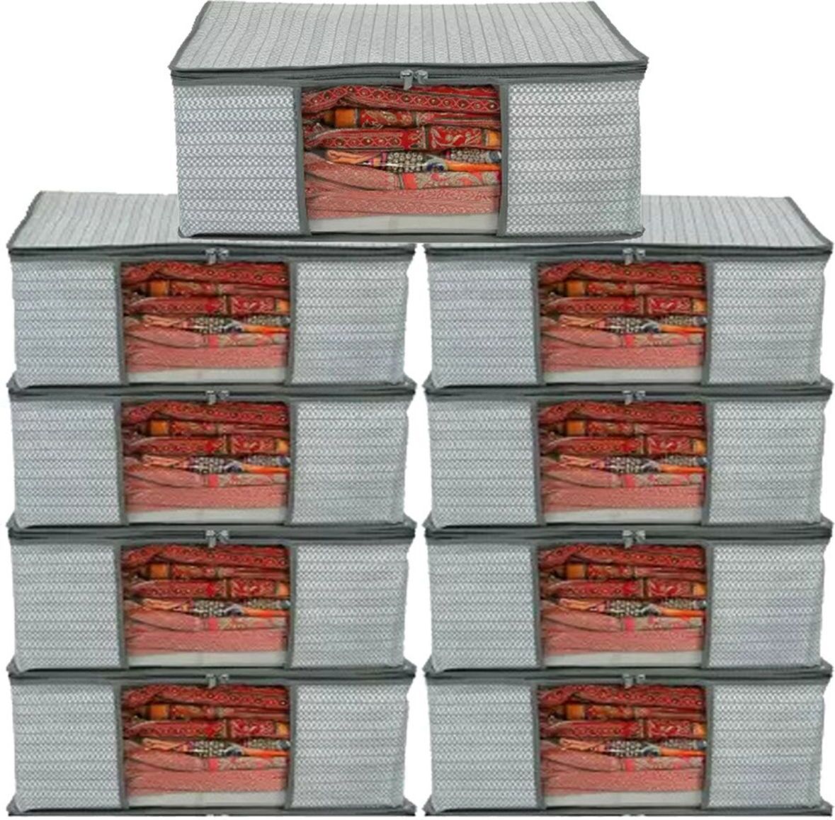 Aaliya Foldable Fabric Pack of 9 Organizer for Wardrobe Transparent Window Storage Use Poly-canvas Laundry Bag-image-40