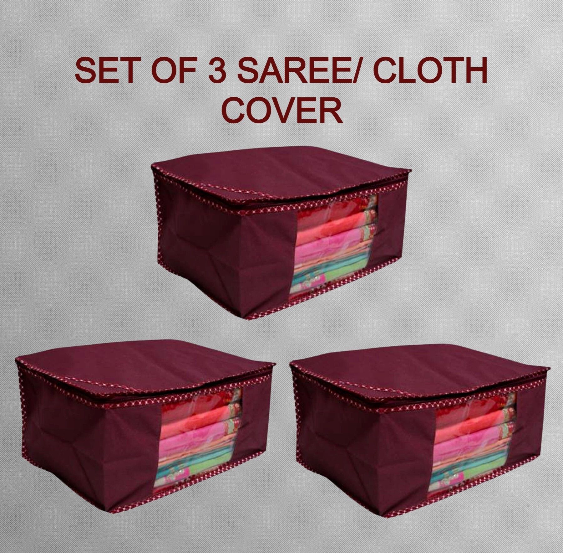 AMIRA INDUSTRIES Maroon Cloth & Saree Cover/ Wardobe Organizer/Strorage Organizer/ Cotton Laundry Bag-image-1