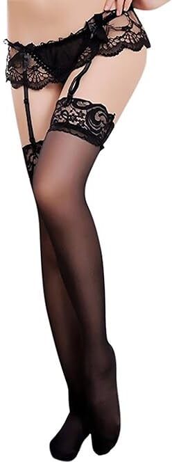 WKLOUYHE Women's Lace Nights Garter Belt with Stockings Sheers, Black Garter