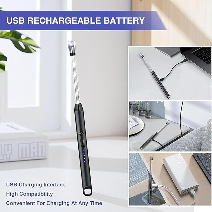 YOGITECH 360 Degree Flexible Rechargeable Electric Kitchen Lighter for Gas Candle_Stove Combo Set-image-36