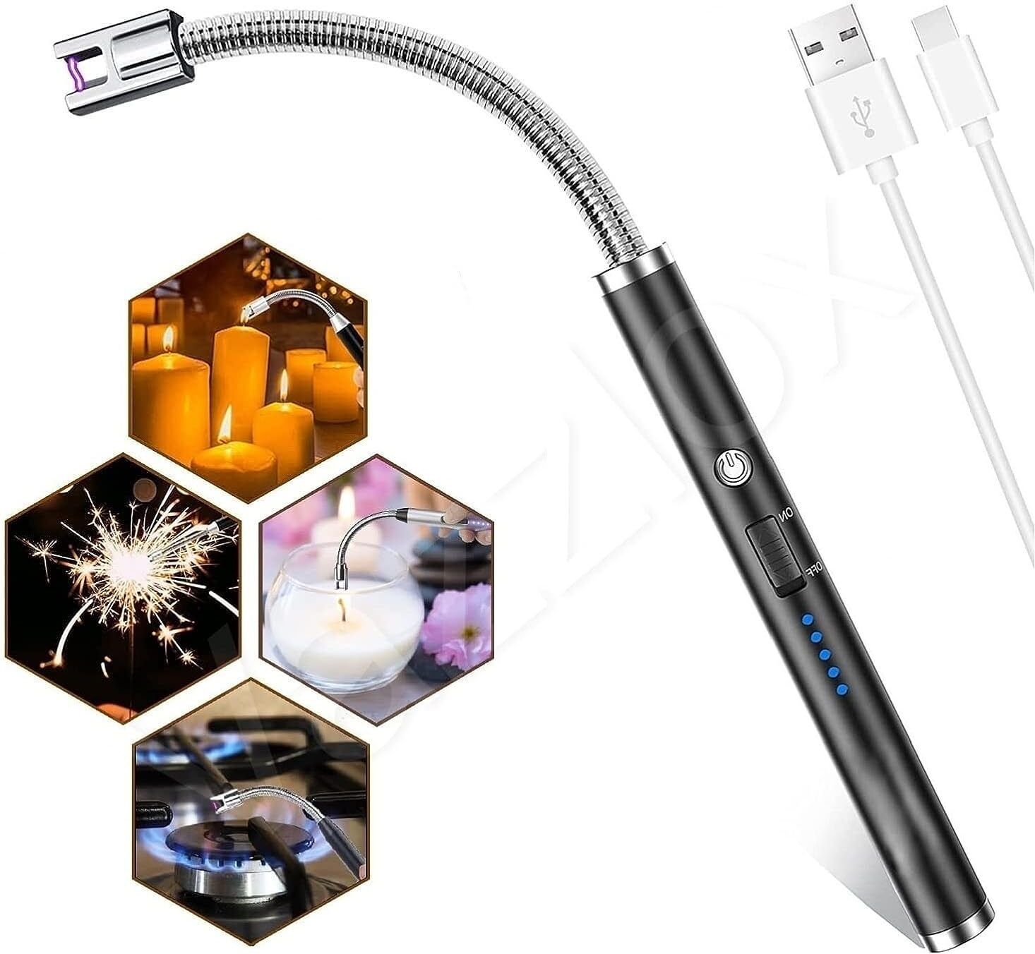 Hiply USB Flexible Rechargeable Electric Lighter for Kitchen Rechargeable Electric Arc Lighter for Candles Cigarette Lighter-image-4