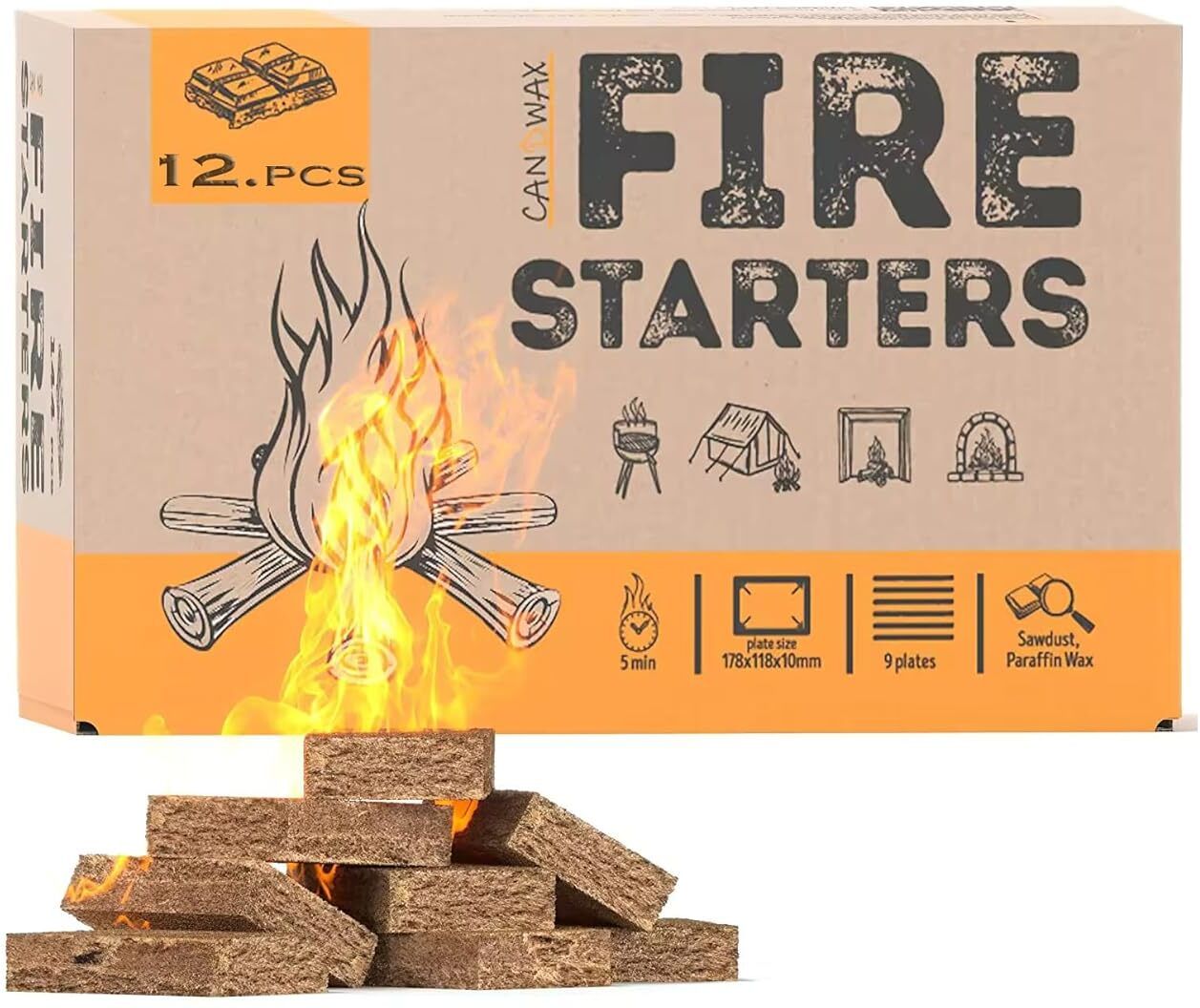 BBQ Fire Starter Wax Wood Cubes 12Pc Flint Fire Starter Striker Included-image-46