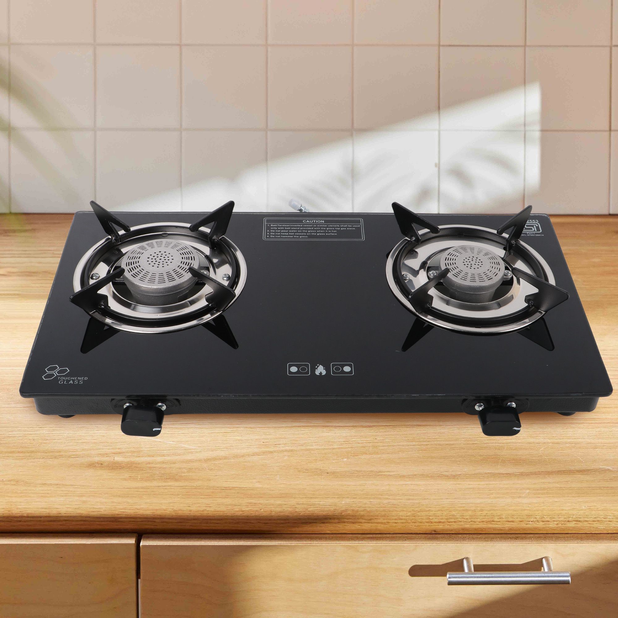 Plain Sleek 2B Toughened Glass Tornado Burner(Bk) Glass Manual Gas Stove Glass Manual Gas Stove-image-7