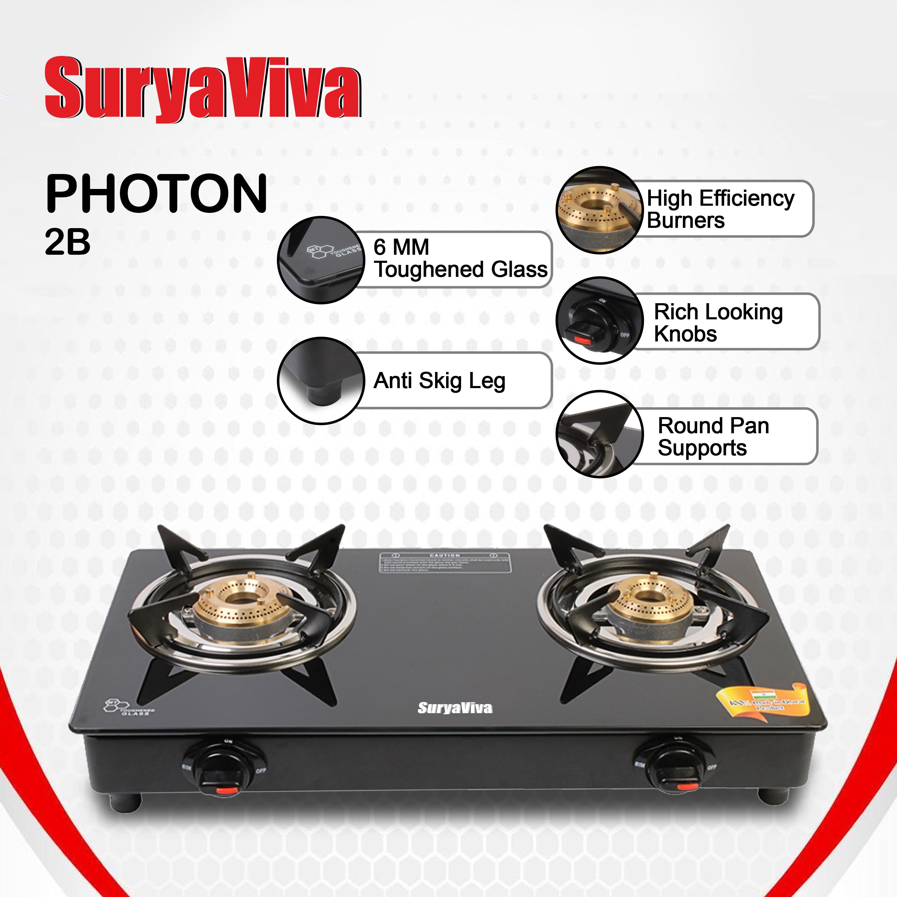 Photon 2B Gas Stove + Victo Mixer Grinder 750 W + Hose Pipe & Lighter Combo Glass Manual Gas Stove-image-37