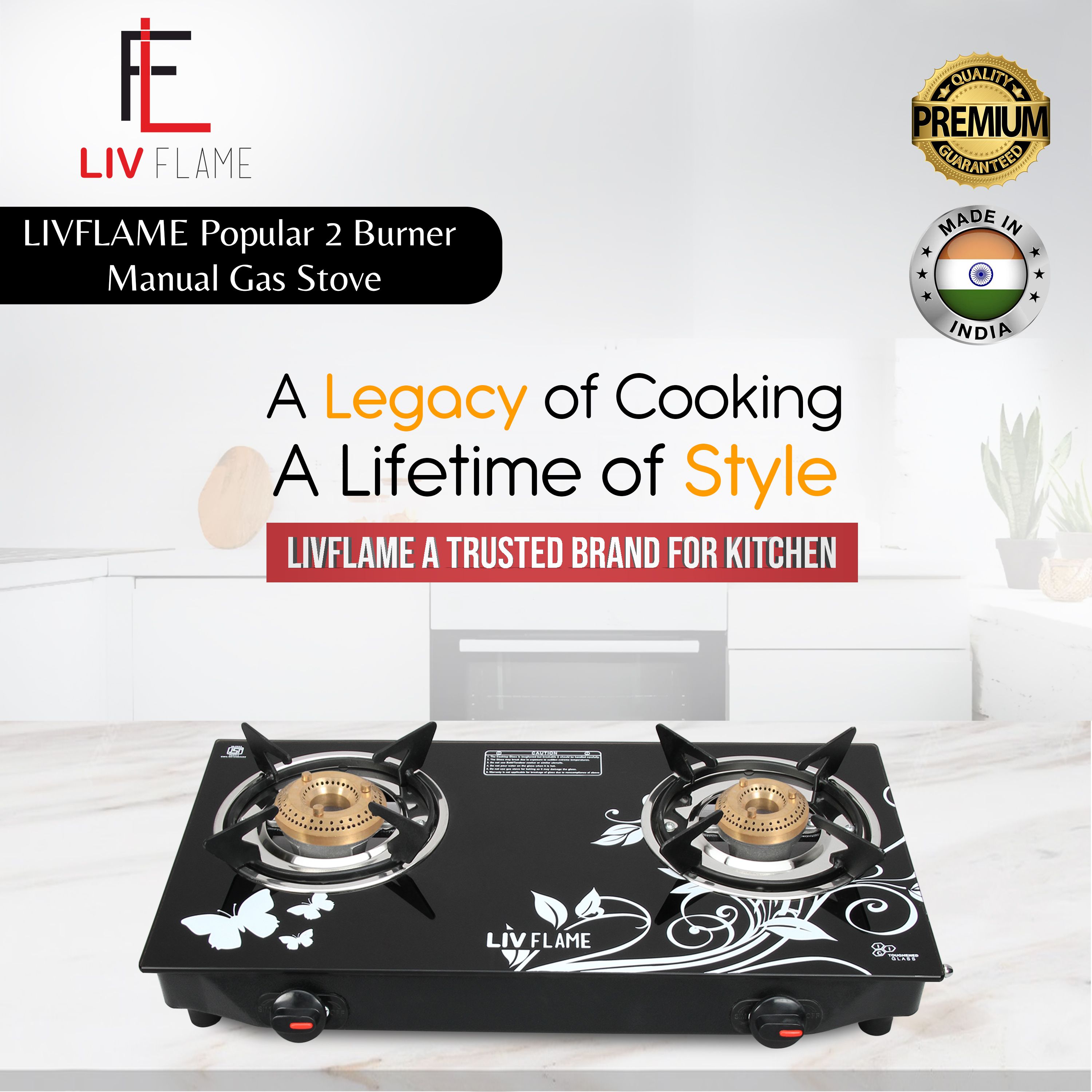 Popular Cute Blkd Toughened Glass Gas stove(Manual,Black) Glass Manual Gas Stove