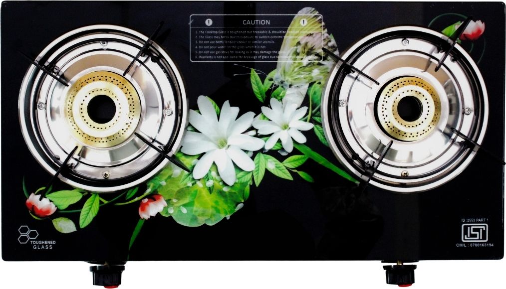 spalin Designer Toughened Glass Durable, Stylish Glass Manual Gas Stove (FLOWER) Stainless Steel Manual Gas Stove-picture-1